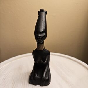 Vintage African MCM Tribal Ubangi Woman Figurine Blackened Brass Bottle Opener
